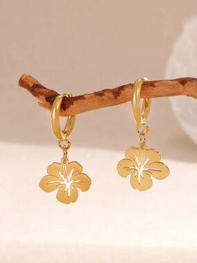 Floral Hibiscus Dangle Hoop Earrings  Women Jewelry